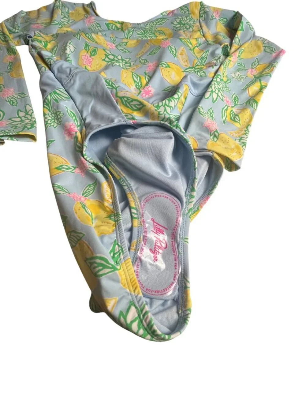 Lilly Pulitzer NWT Jesper Rashguard Swimsuit 12 Bluette Make Lemonade Print UPF